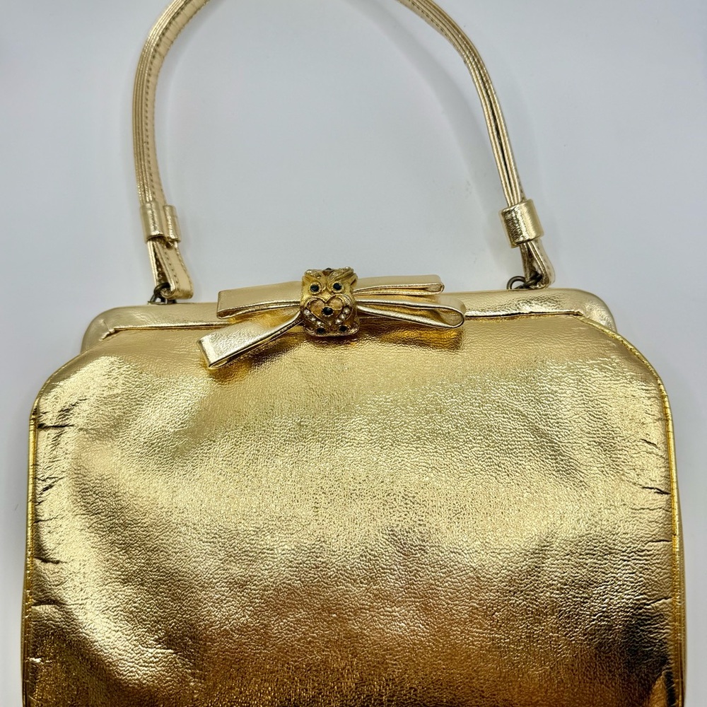 Vintage 1950s Gold Evening Bag Metallic Top Handle Formal Purse